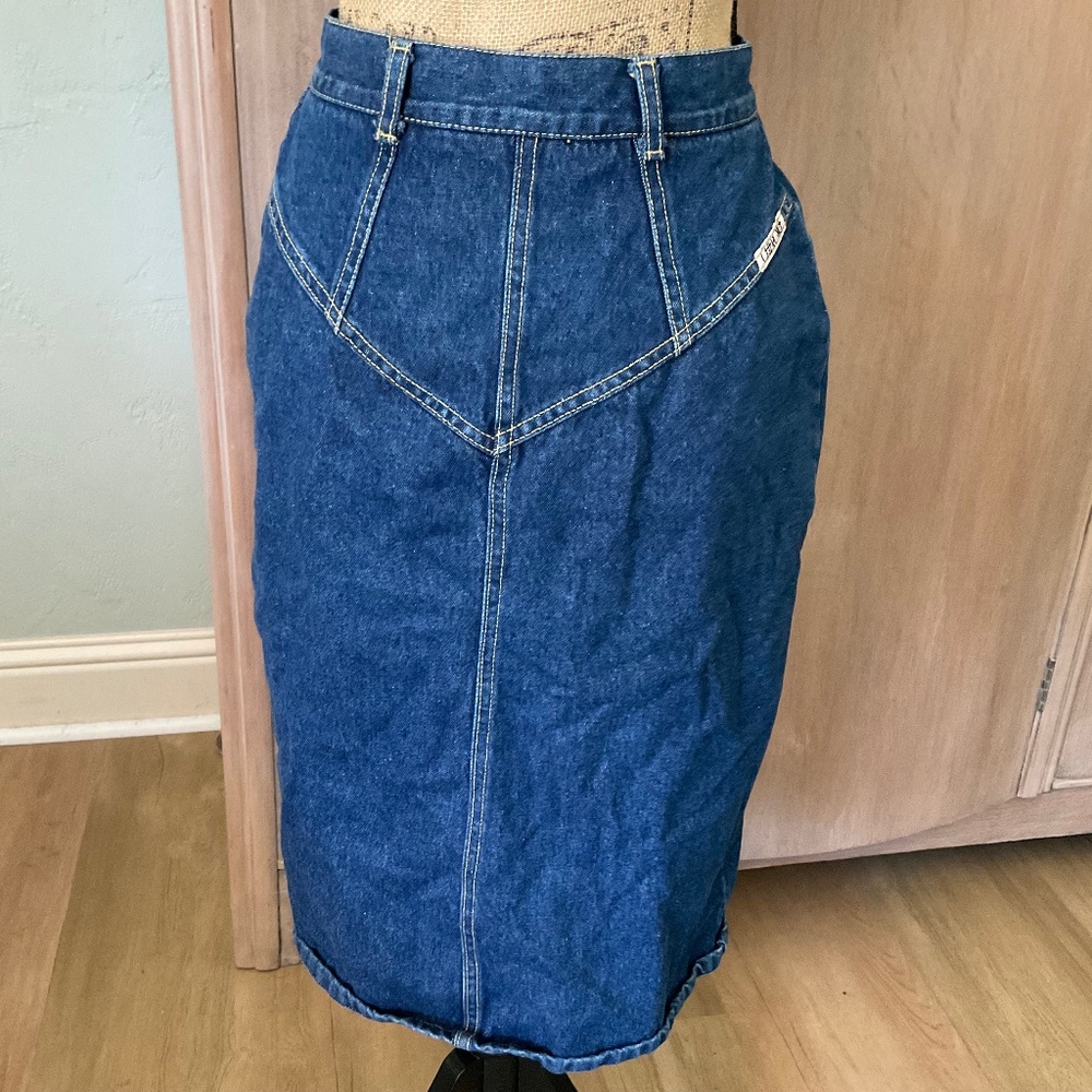 Vintage Denim Midi Skirt pencil straight seamed Y2K 90’s western festival Small